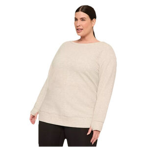 Lane Bryant Boat Neck Ribbed Sweater 14/16 Cream Boho Minimalist Coastal Grandma